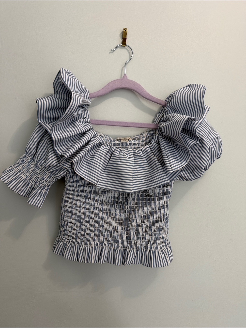 Habitual Blue and White Striped Ruffle Smocked Top
